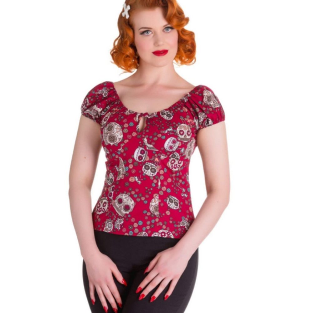 Hell Bunny 50's Sugar Skull Love Top- XS